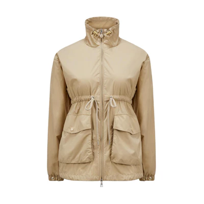(Women) Moncler Beige Solid Color Zip-Up Waist-Tailored Parka Jacket. J10931A00095597IC230