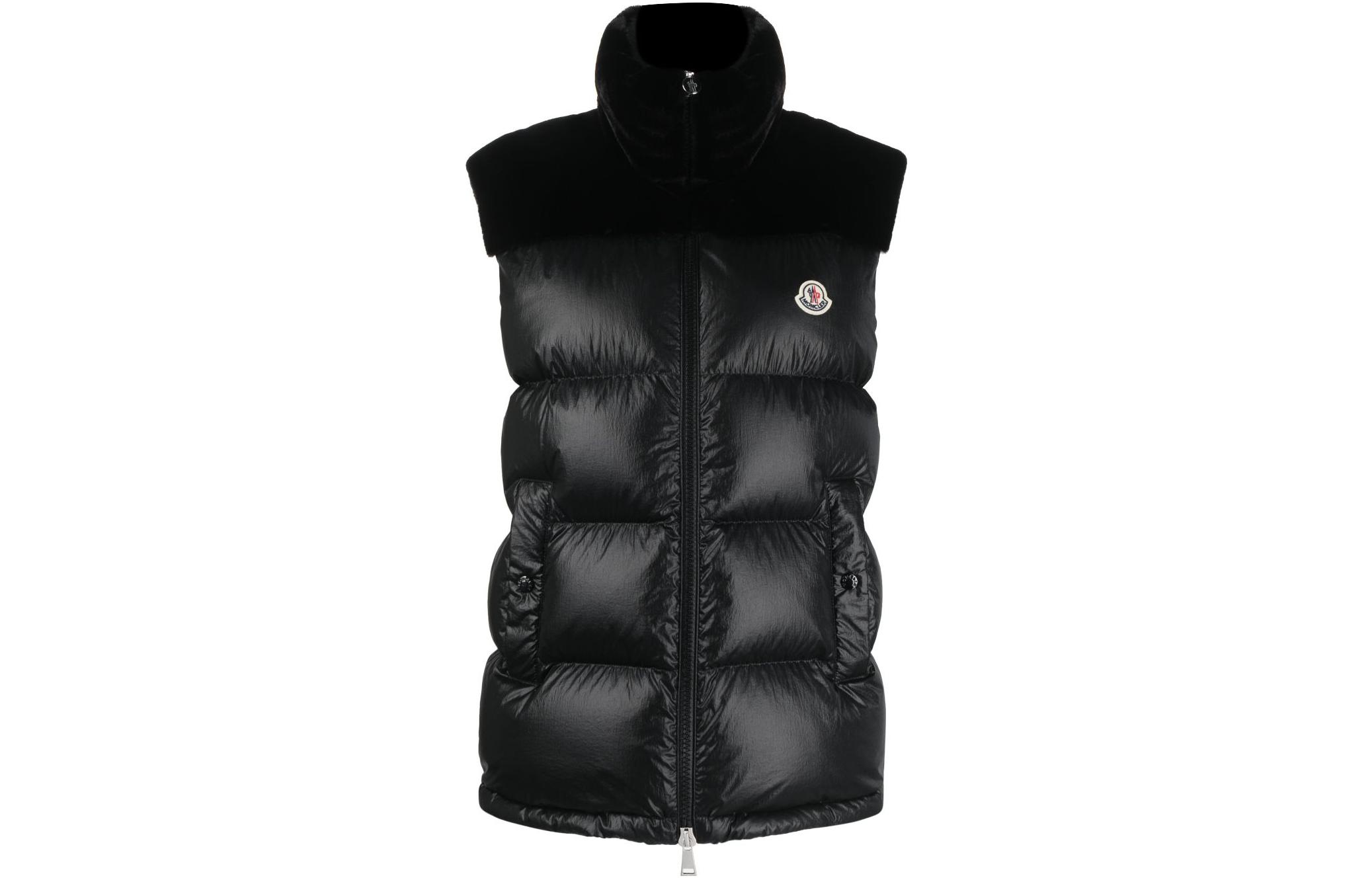 (Women) Moncler  Black Appliqué Stand Collar Zip Vest I20931A000465972C