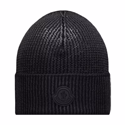(Women) Moncler Black Beanie with Logo Patch. H20933B00005M2022999