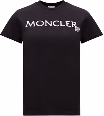 (W) モンクレール ブラック クルーネック Tシャツ 刺繍ロゴ入り J20938C0001189AIJ999 Buy (W) モンクレール ブラック クルーネック Tシャツ 刺繍ロゴ入り J20938C0001189AIJ999