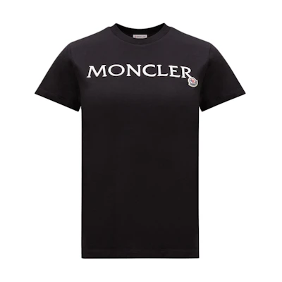 (Women) Moncler Black Crewneck T-Shirt with Embroidered Logo. J20938C0001189AIJ999