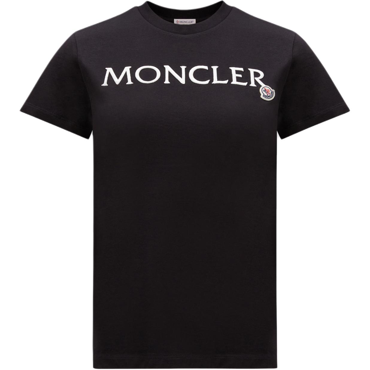 Order (W) 몽클레어 블랙 로고 자수 크루넥 티셔츠. J20938C0001189AIJ999