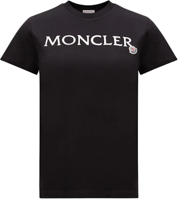 (W) モンクレール ブラック クルーネック Tシャツ 刺繍ロゴ入り J20938C0001189AIJ999 Order (W) モンクレール ブラック クルーネック Tシャツ 刺繍ロゴ入り J20938C0001189AIJ999