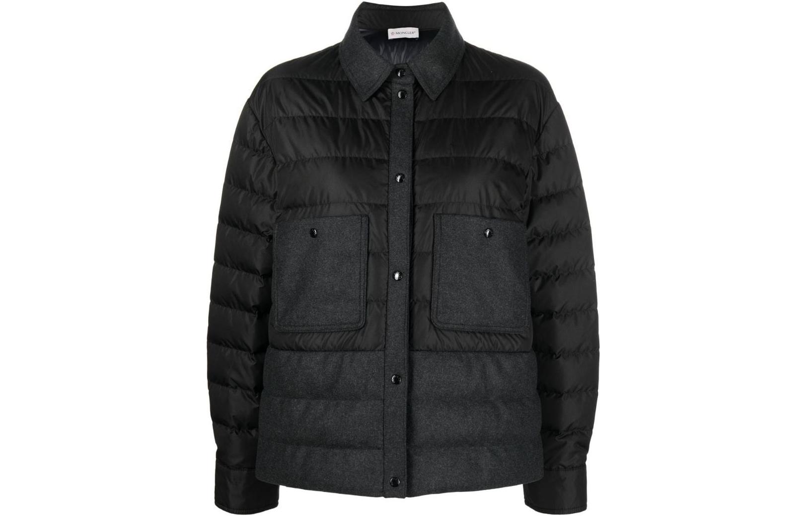 (Women) Moncler  Black Down Jacket - Solid Color, Stand Collar, Button-Up Style. H20932F0000359632999 圖 2
