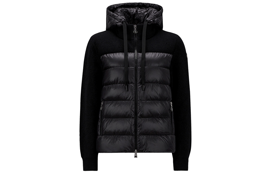 (Women) Moncler  Black Down Knit Hoodie Jacket with Wool Panel Detailing. I10939B00002M1241999【】 圖 2