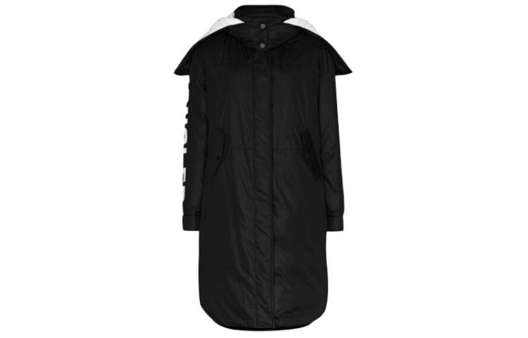 (Women) Moncler  Black Hooded Mid-Length Down Jacket with Embroidered Logo. 1C57740C0230999