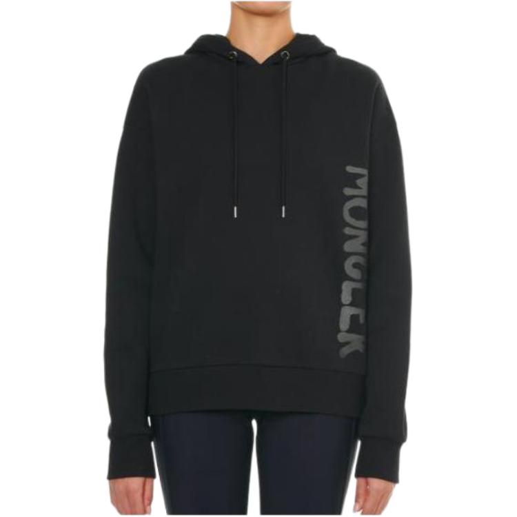 (Women) Moncler  Black Hoodie with Logo Print and Long Sleeves. 8G00014-809KF-999
