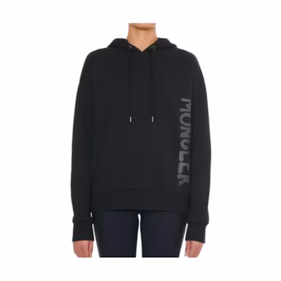 (Women) Moncler Black Hoodie with Logo Print and Long Sleeves. 8G00014-809KF-999