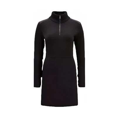 (Women) Moncler Black Knit Midi Dress Slim Fit Long Sleeve with Logo Print. I20939L00004M1183999