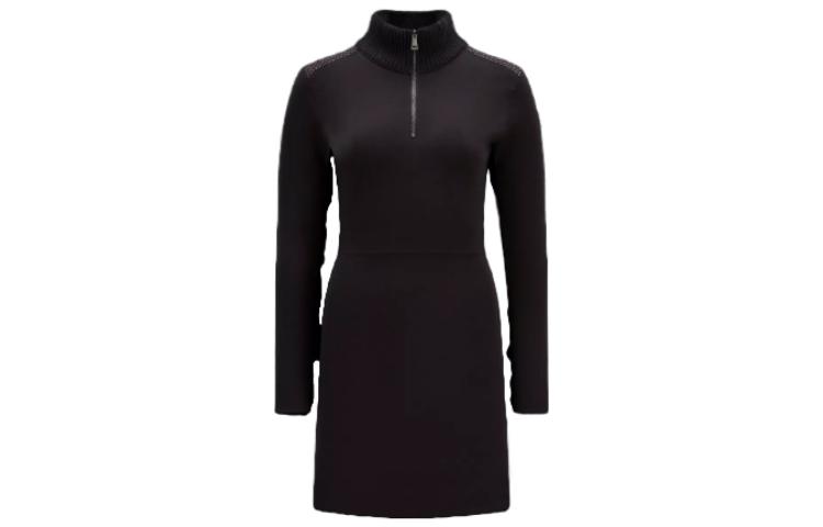 Order (Women) Moncler  Black Knit Midi Dress Slim Fit Long Sleeve with Logo Print. I20939L00004M1183999
