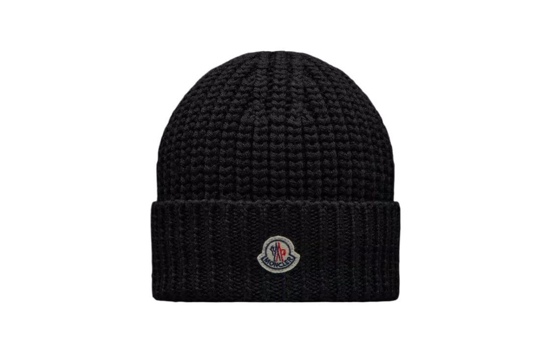(Women) Moncler  Black Logo Beanie Polyester Knit Hat. I20933B00048M1131999