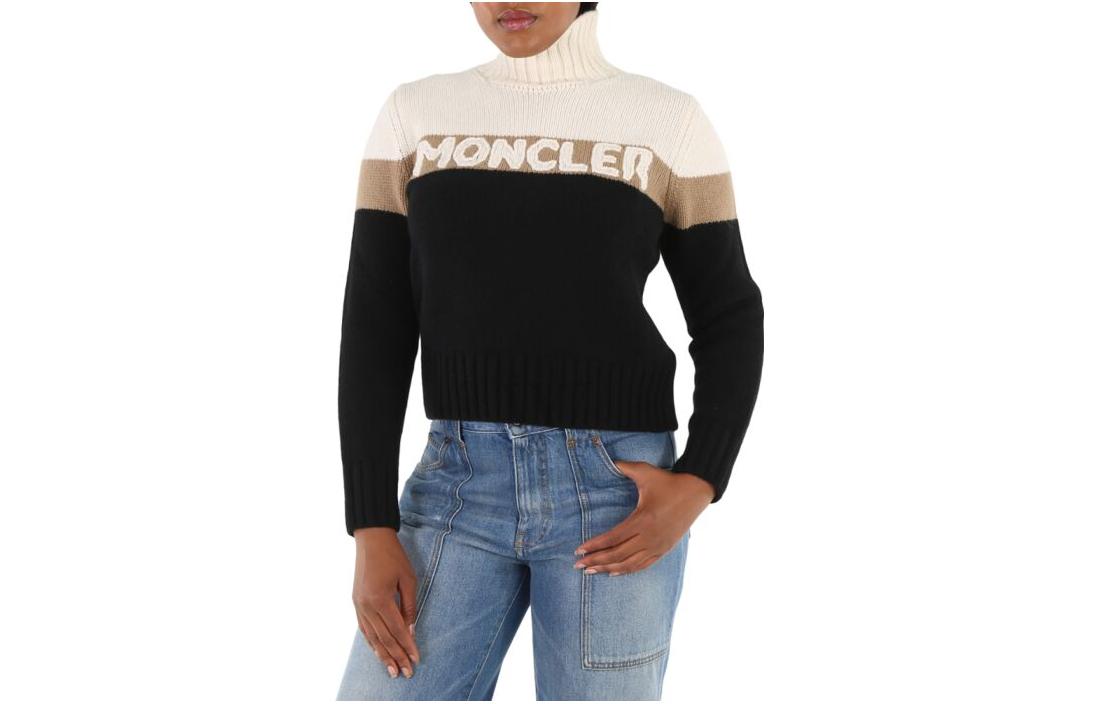 (Women) Moncler  Black Logo Print Turtleneck Pullover Sweater. E20939252550A9141999