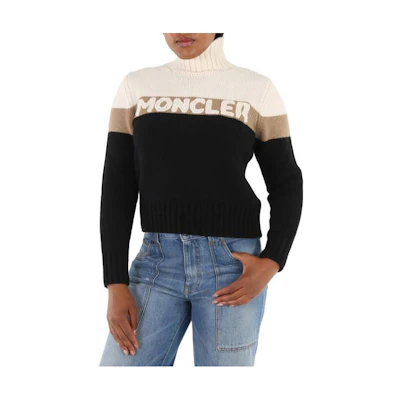 (Women) Moncler Black Logo Print Turtleneck Pullover Sweater. E20939252550A9141999