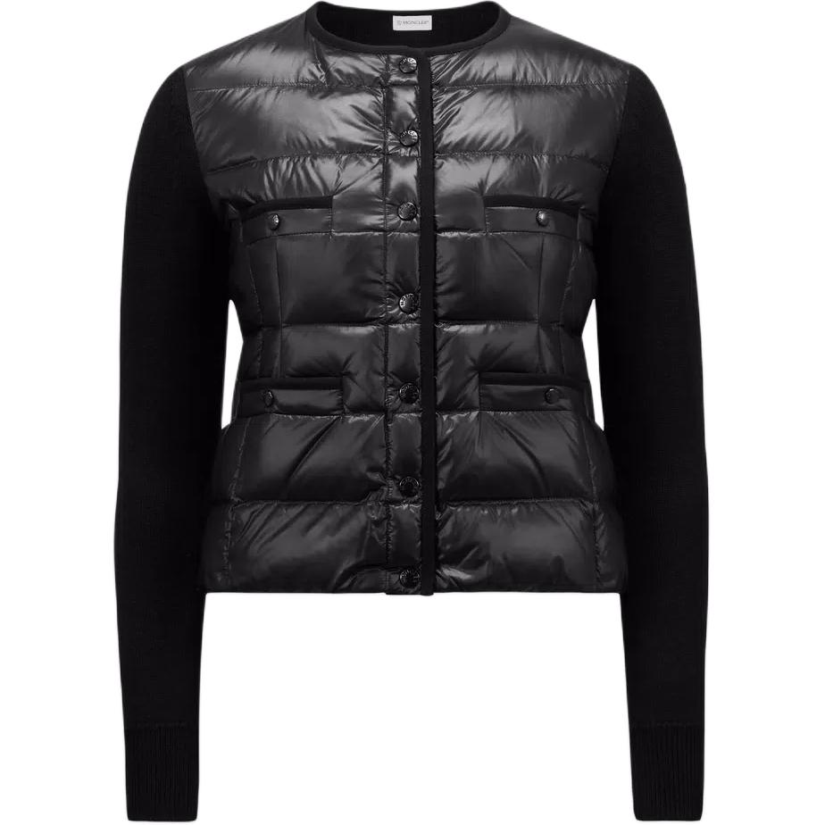 (Women) Moncler  Black Padded Wool Cardigan Knit Sweater Long Sleeve Crewneck J20939B00025M1131999