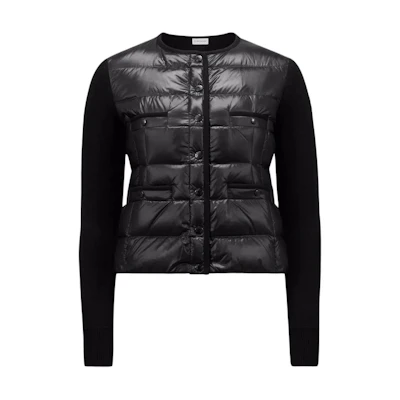 (Women) Moncler Black Padded Wool Cardigan Knit Sweater Long Sleeve Crewneck J20939B00025M1131999