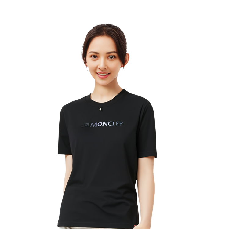 (Women) Moncler  Black Pullover T-Shirt with Solid Color Letter Print. I20938C0000389A17999 圖 7
