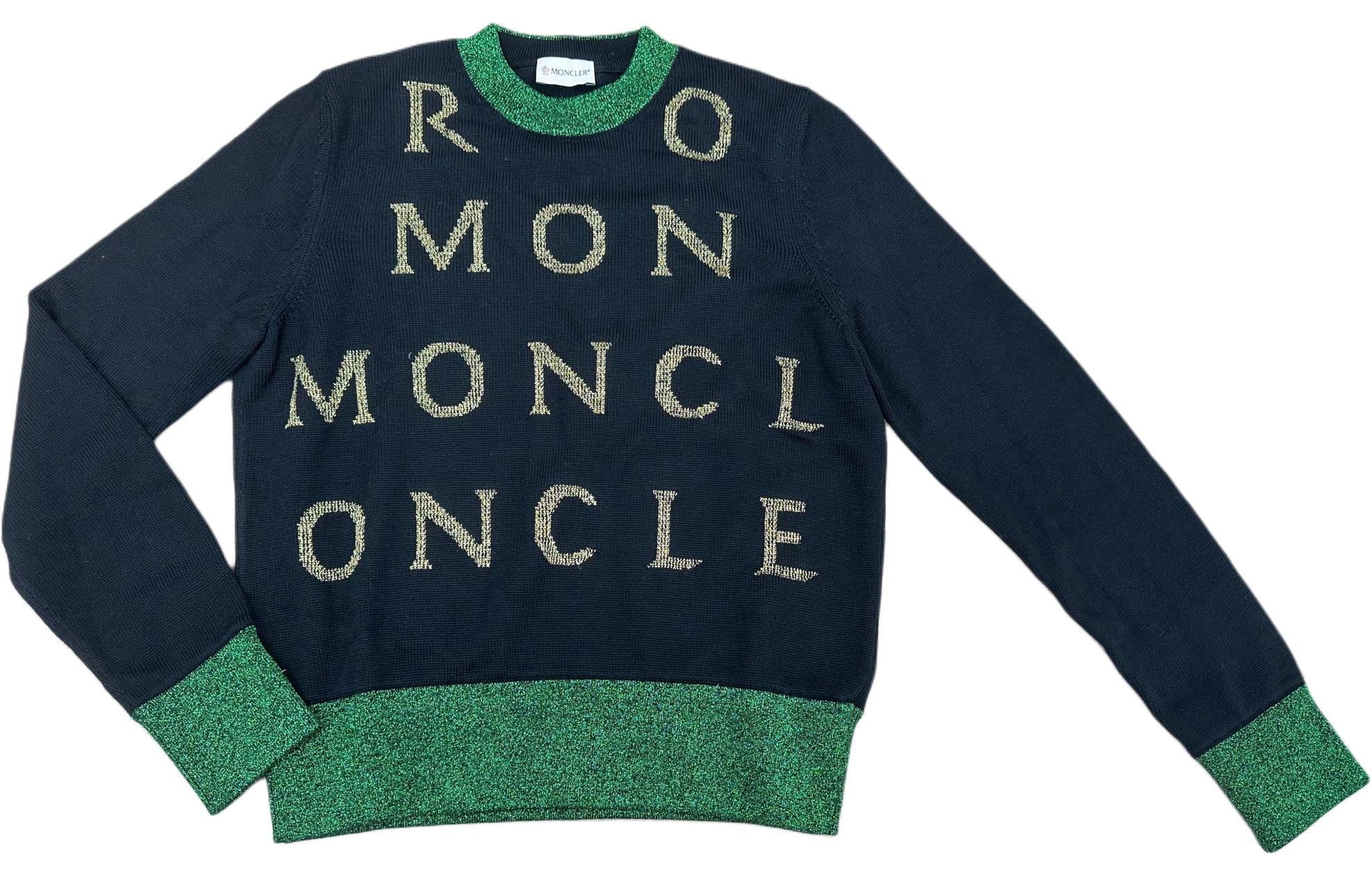 (Women) Moncler  Black Sweater with Letter Print and Contrast Knit Collar. 10939093800948B6998