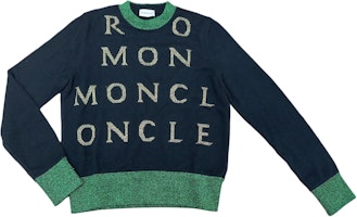 (Women) Moncler Black Sweater with Letter Print and Contrast Knit Collar. 10939093800948B6998 (Women) Moncler Black Sweater with Letter Print and Contrast Knit Collar. 10939093800948B6998