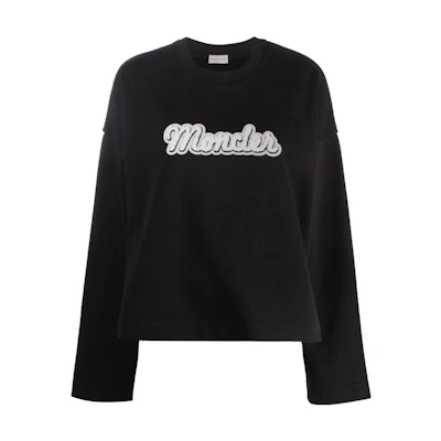 (Women) Moncler Black Sweatshirt with Solid Color Letter Print Design. I20938G00020899U5999