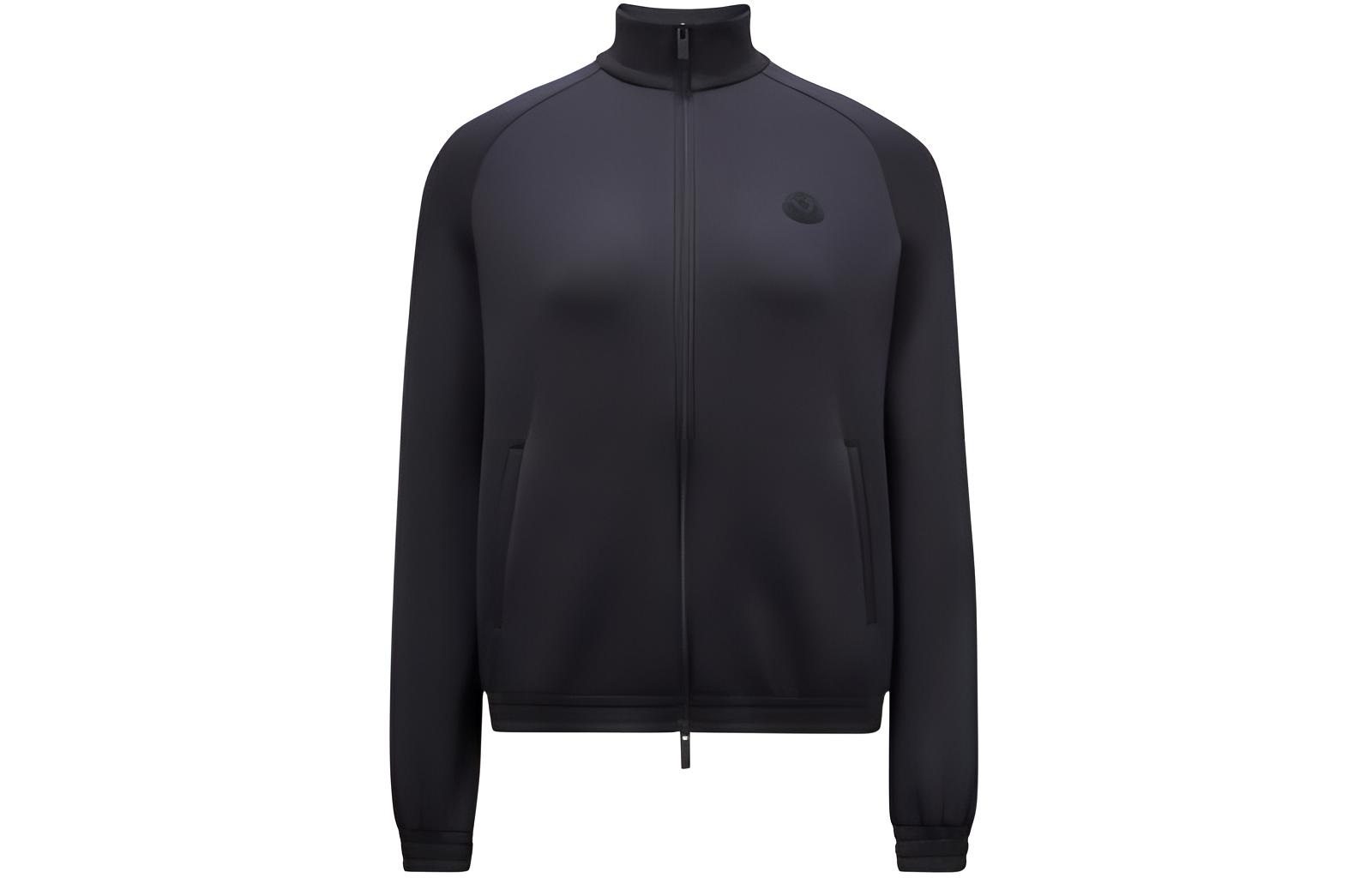 (Women) Moncler  Black Zip-Up Logo Jacket with Stand Collar Long Sleeves J10938G0000489A8K999