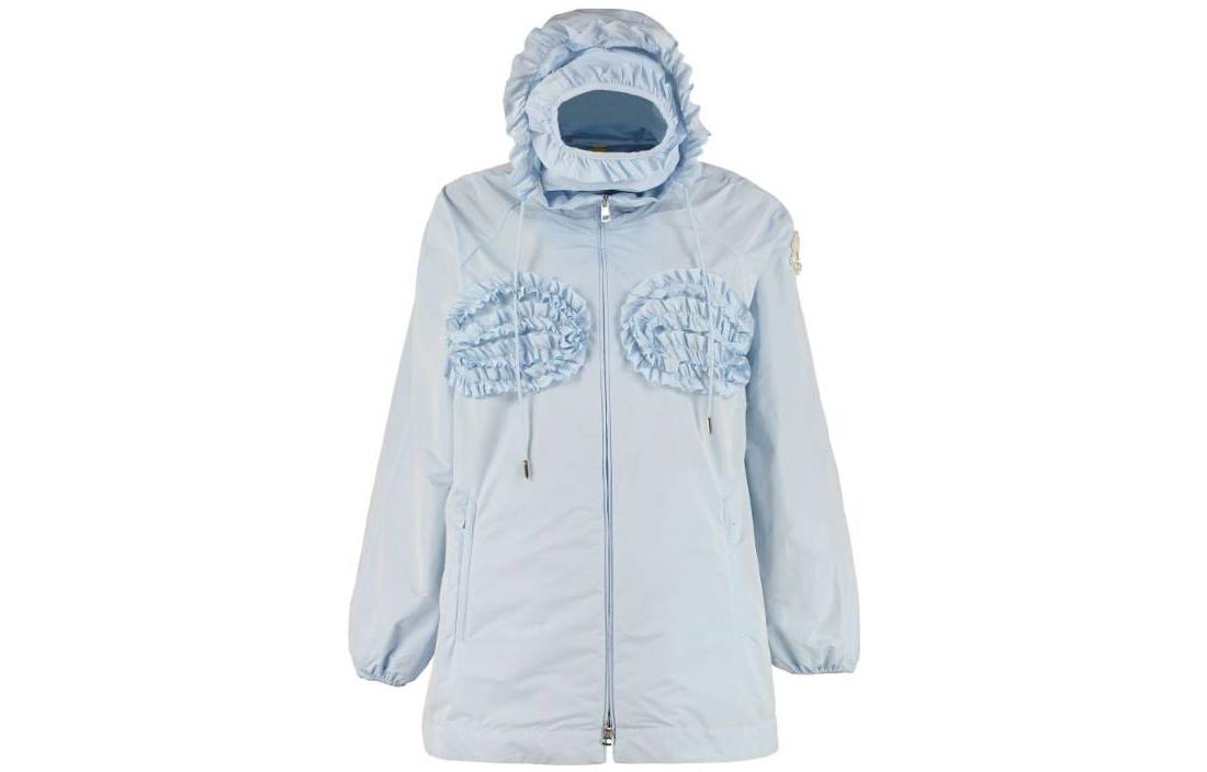 Order (Women) Moncler  Blue Hooded Jacket with Solid Color and Pleated Accents. 09W1A70000C050570K