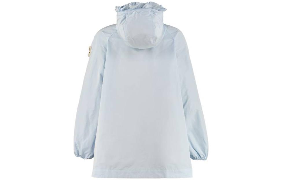 Lookbook (Women) Moncler  Blue Hooded Jacket with Solid Color and Pleated Accents. 09W1A70000C050570K