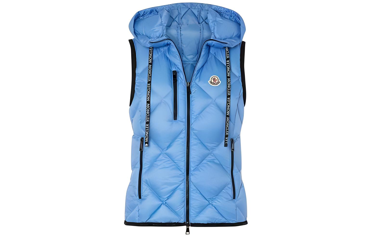 (Women) Moncler  Blue Lightweight Checkered Hooded Vest with Pockets F10931A53700C0381