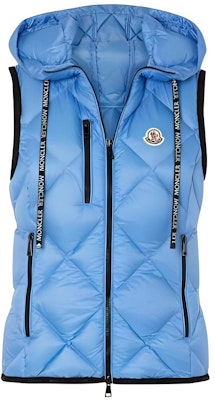 (Women) Moncler Blue Lightweight Checkered Hooded Vest with Pockets F10931A53700C0381 Buy (Women) Moncler Blue Lightweight Checkered Hooded Vest with Pockets F10931A53700C0381