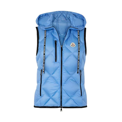 (Women) Moncler Blue Lightweight Checkered Hooded Vest with Pockets F10931A53700C0381