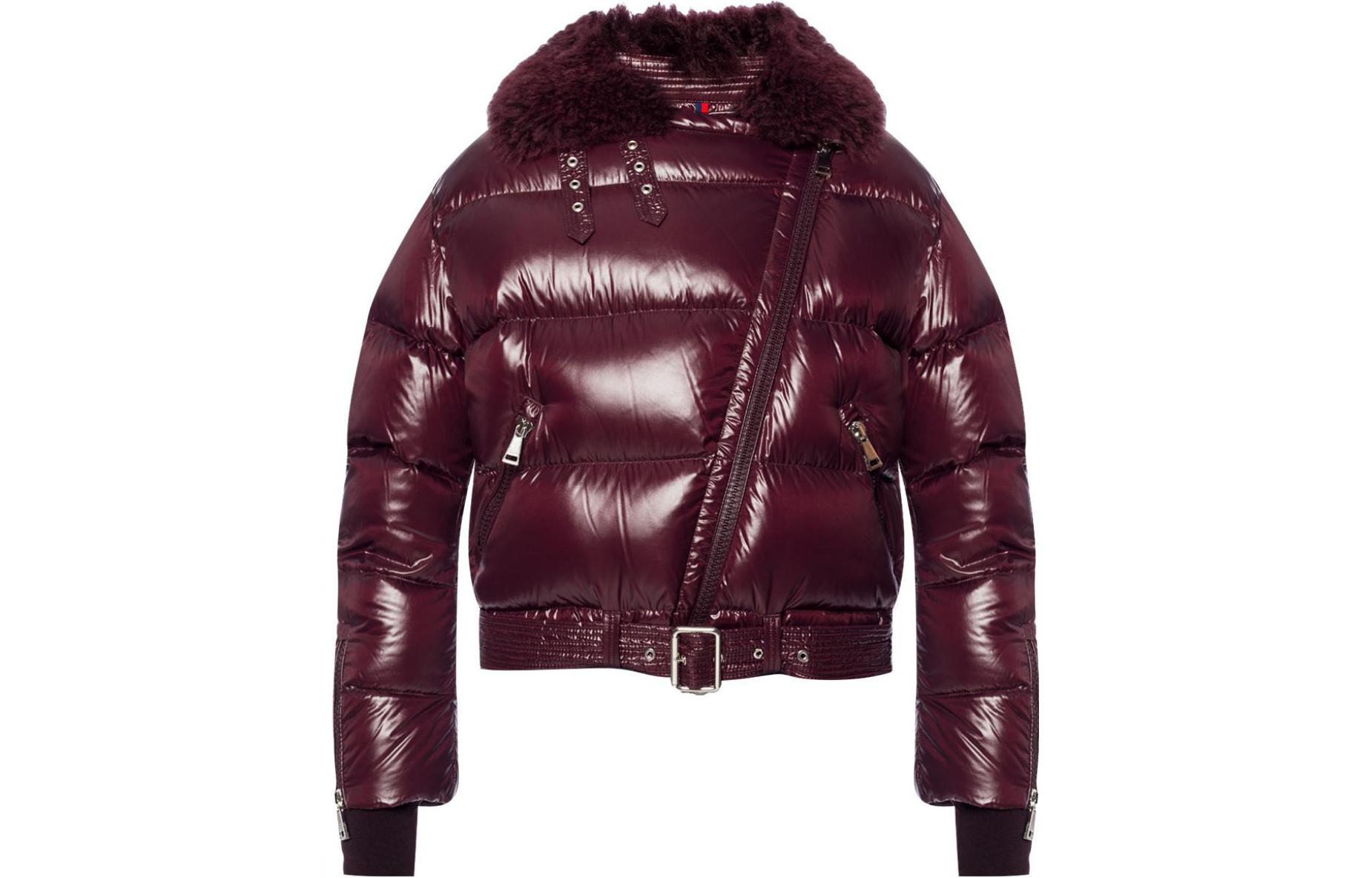 (Women) Moncler  Burgundy Fur Collar Zipper Puffer Jacket. D2093463951568950458