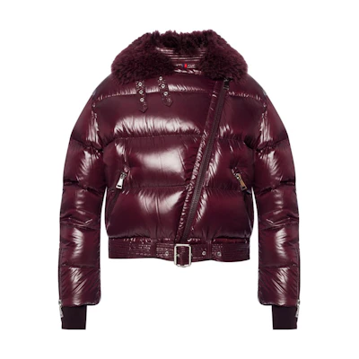 (Women) Moncler Burgundy Fur Collar Zipper Puffer Jacket. D2093463951568950458