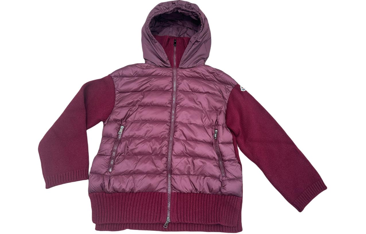 (Women) Moncler  Burgundy Patchwork Hooded Zip Puffer Jacket. 209394874009489T