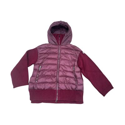 (Women) Moncler Burgundy Patchwork Hooded Zip Puffer Jacket. 209394874009489T