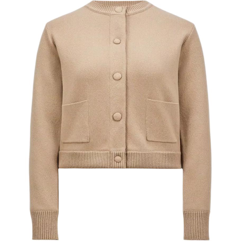 (Women) Moncler  Camel Colored Fitted Sweater with Crew Neck and Button Closure. J20939B00020M1241513