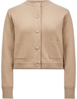 (Women) Moncler Camel Colored Fitted Sweater with Crew Neck and Button Closure. J20939B00020M1241513 (Women) Moncler Camel Colored Fitted Sweater with Crew Neck and Button Closure. J20939B00020M1241513