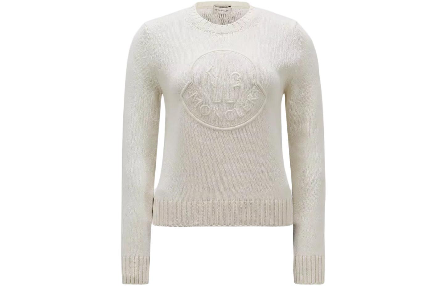 (Women) Moncler  Embroidered Logo Cashmere Wool Sweater - White Pullover Jumper. J10939C00002M1127002