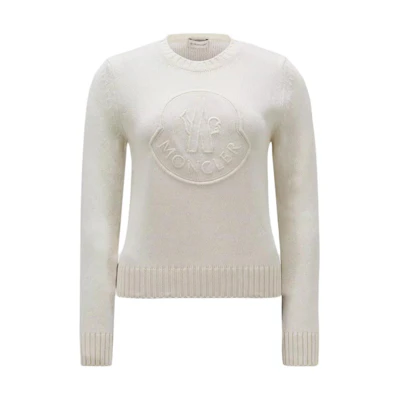 (Women) Moncler Embroidered Logo Cashmere Wool Sweater - White Pullover Jumper. J10939C00002M1127002