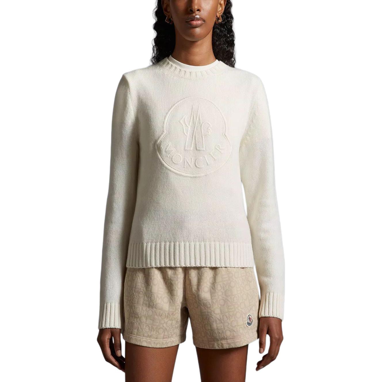 Lookbook (W) モンクレール 刺繍ロゴ カシミヤウールセーター - ホワイトプルオーバージャンパー. J10939C00002M1127002