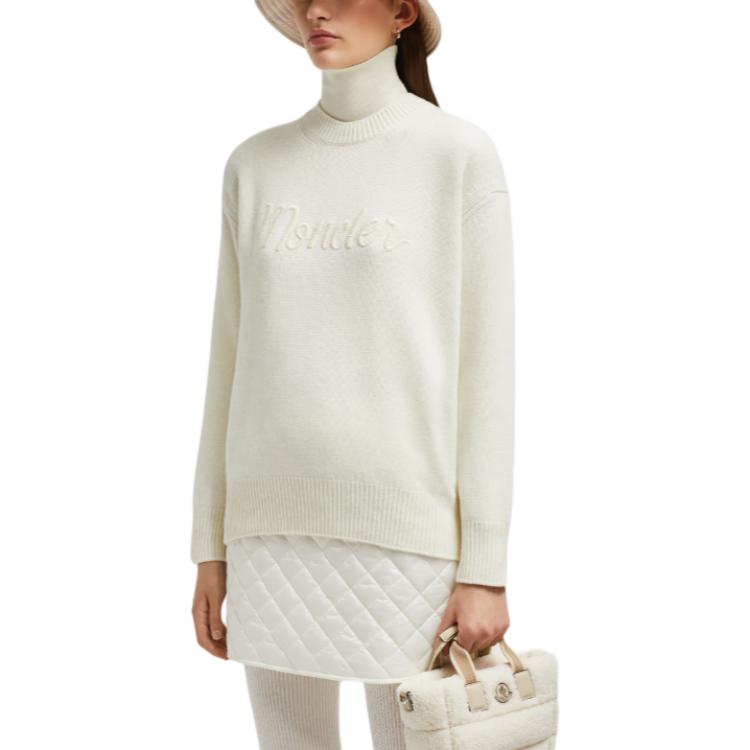 Purchase (W) モンクレール 刺繍ウール＆カシミア クルーネック ジャンパー - ホワイト J20939C00007M4281035