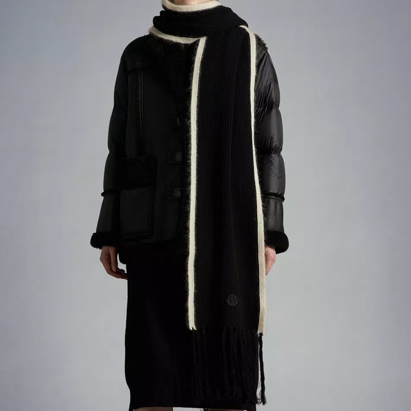 Lookbook (Women) Moncler  Fashion Fringe Wool Scarf - Black H20933C00002M1115999