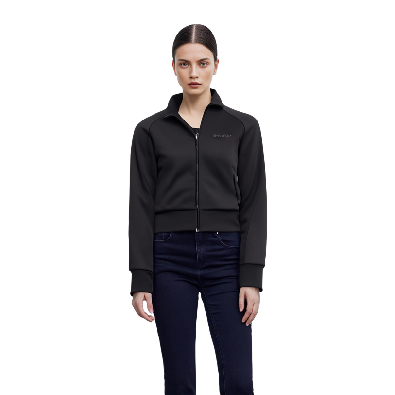 Sizing (Women) Moncler  High-Neck Black Jacket with Solid Logo Embroidery. I20938G00012809KR