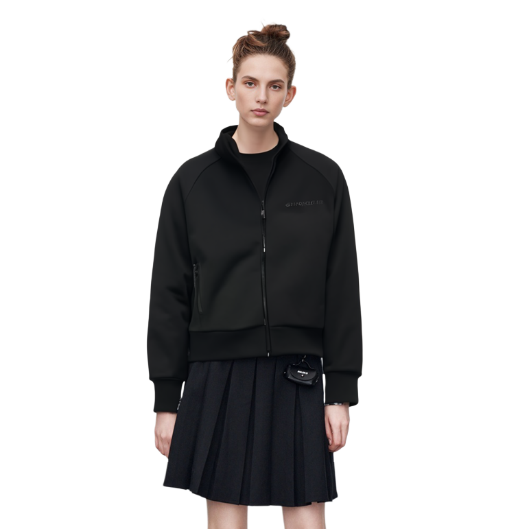 Cheap (Women) Moncler  High-Neck Black Jacket with Solid Logo Embroidery. I20938G00012809KR