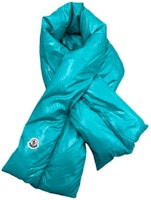 (Women) Moncler Large Logo Fringe Knit Scarf Blue-Green. D209300107006895080D (Women) Moncler Large Logo Fringe Knit Scarf Blue-Green. D209300107006895080D