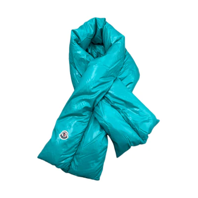 (Women) Moncler Large Logo Fringe Knit Scarf Blue-Green. D209300107006895080D
