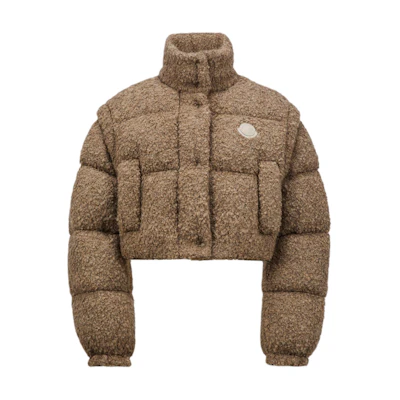 (Women) Moncler Light Brown Short Down Jacket with Logo Patch and Zip Pocket. J20931A0012289AQ2F29