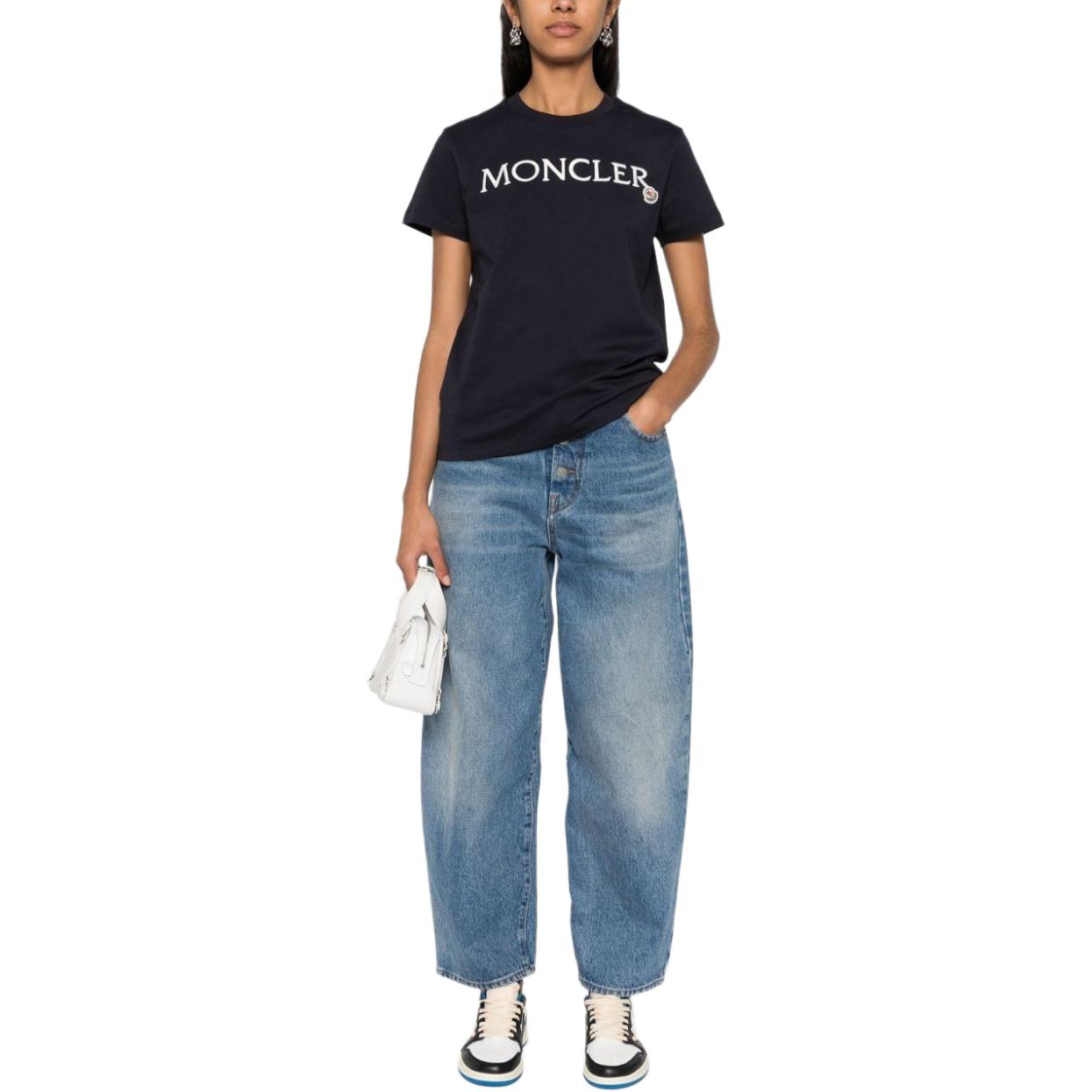 Lookbook (W) Moncler Logo Sulaman Navy Biru Kemeja-T Lengan Pendek. J10938C00006829HP778