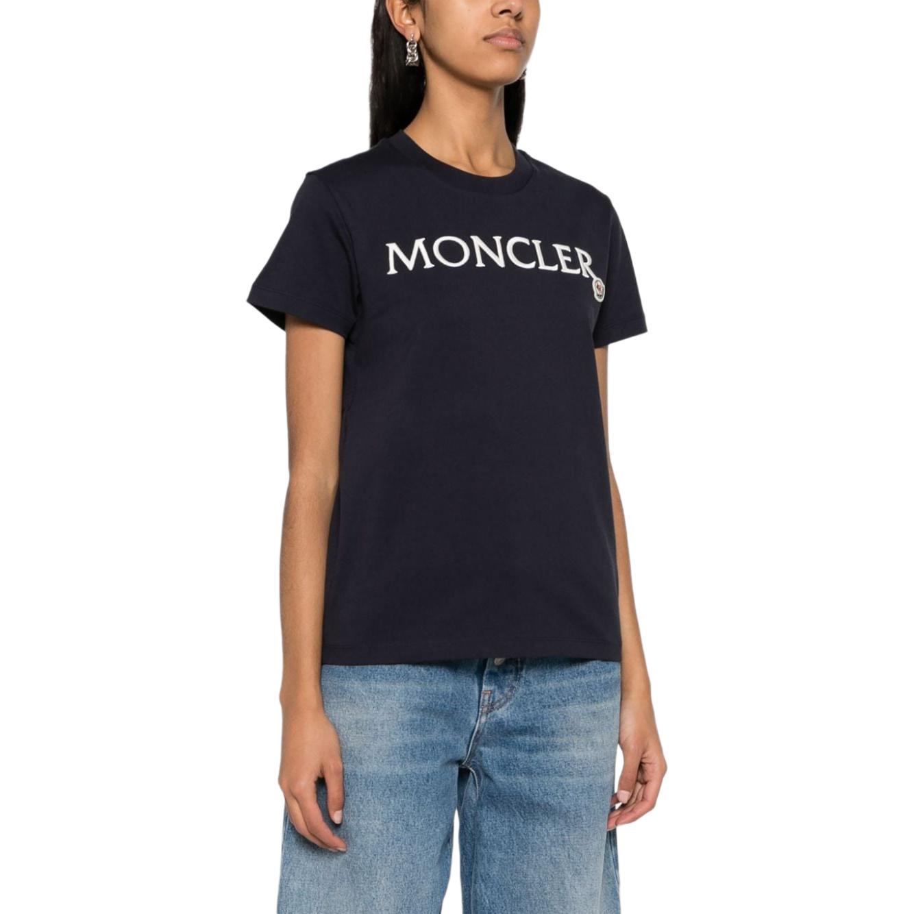 Shop (W) Moncler Logo Sulaman Navy Biru Kemeja-T Lengan Pendek. J10938C00006829HP778