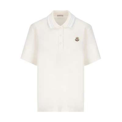 (Women) Moncler Logo Patch Short Sleeve Polo Shirt - White 8A0000384720034