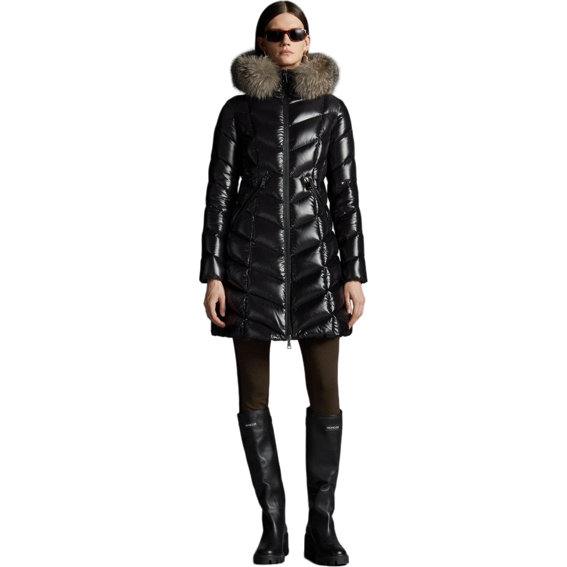 Lookbook (W) 몽클레어 롱 슬림 핏 후드 패딩 재킷 블랙 I20931C00038C0065999