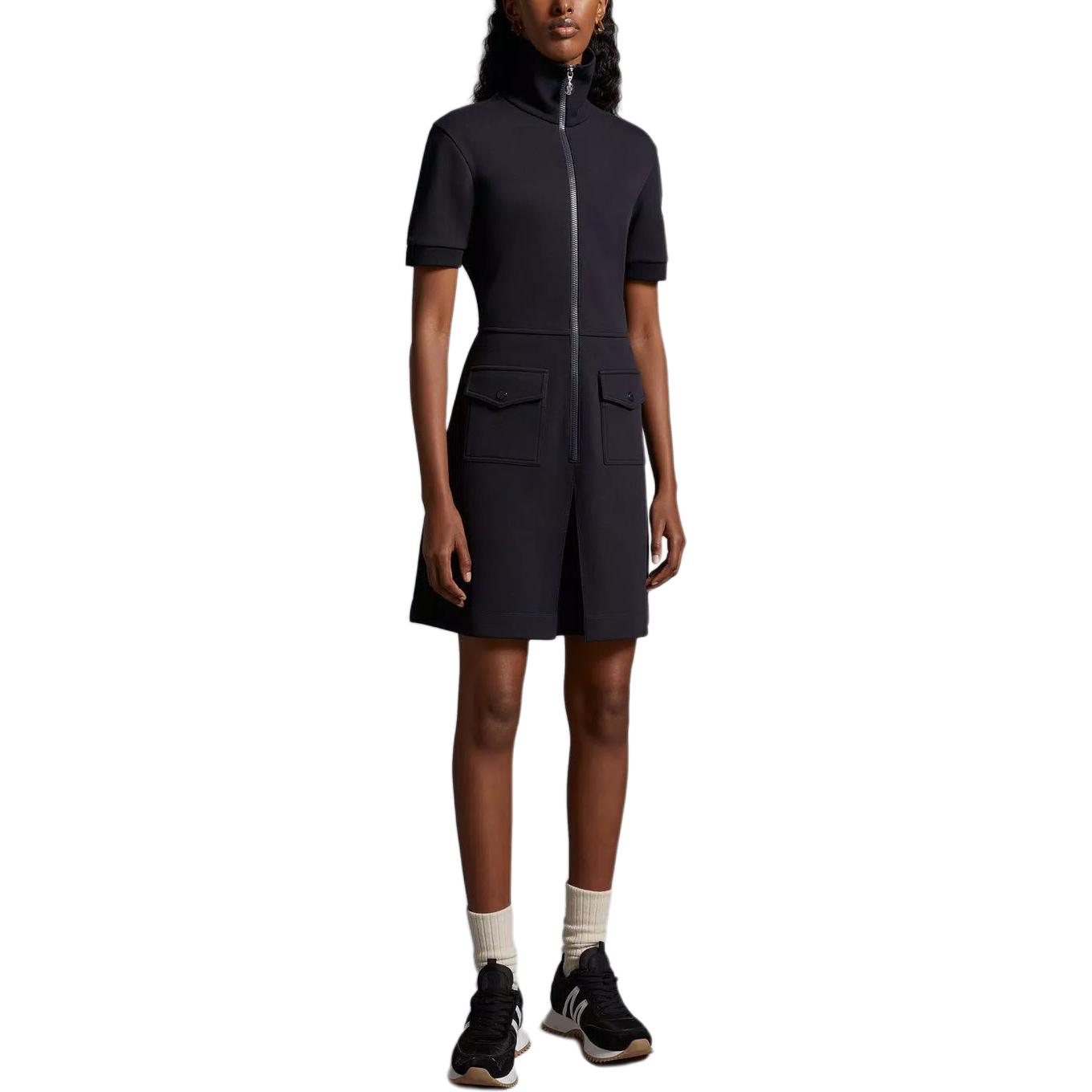 Shop (Women) Moncler  Minimalist Blue Short Sleeve Zip-Up Short Dress J10938I00011899V9778